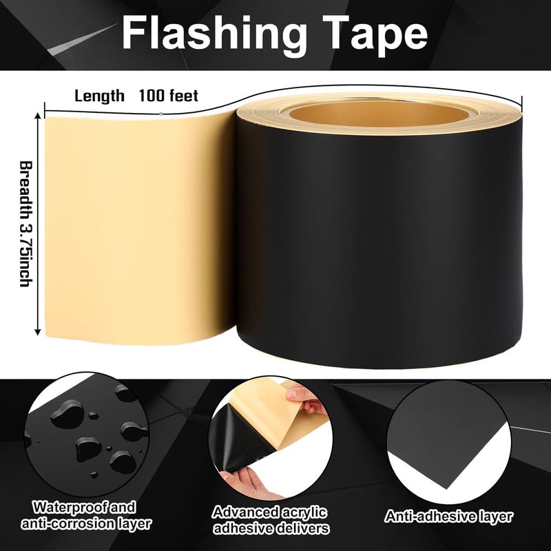 Feifeiya Window Flashing Tape 3.75 Inch x 100 ft Acrylic Adhesive UV Resistant Flashing Tape Waterproof, Self Adhesive & Self Sealing for Window and Door Frames - Image 2